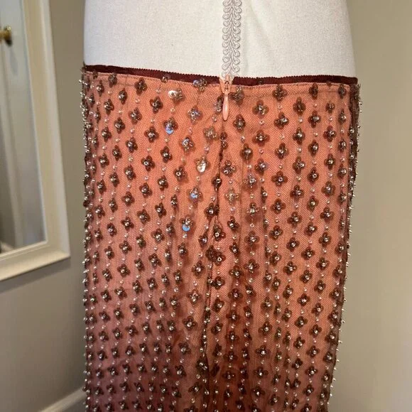 NWT Zara Coral Sequined Chiffon Midi Skirt, Size XL - Picture 14 of 16